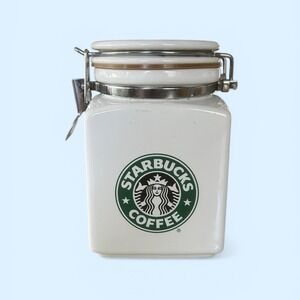 Starbucks Coffee Canister Mermaid White Metal Latch Square 8"‎ Vintage Storage